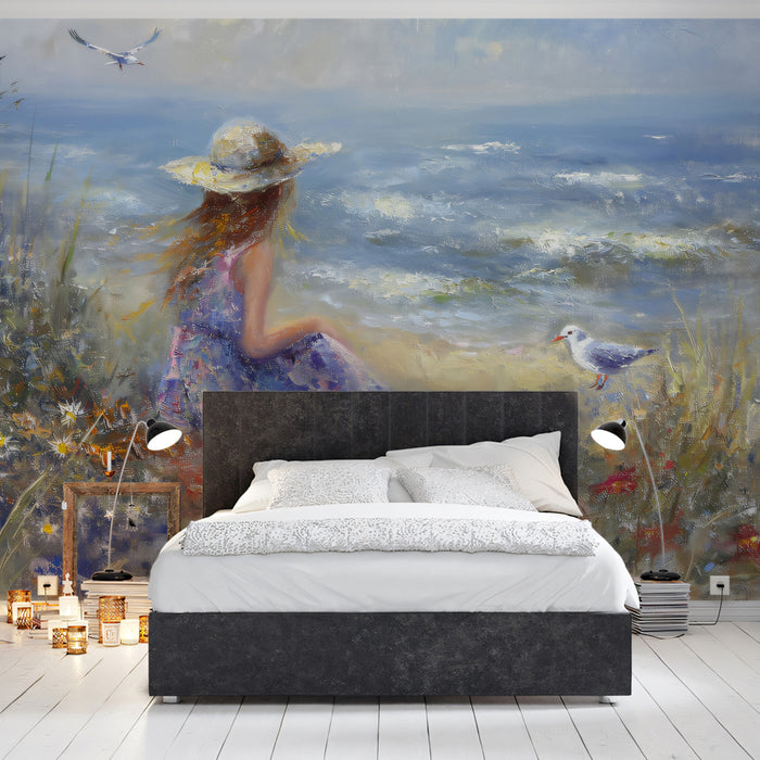 Seaside Seagull Dream Mural - Soft Impressionist Summer Decor