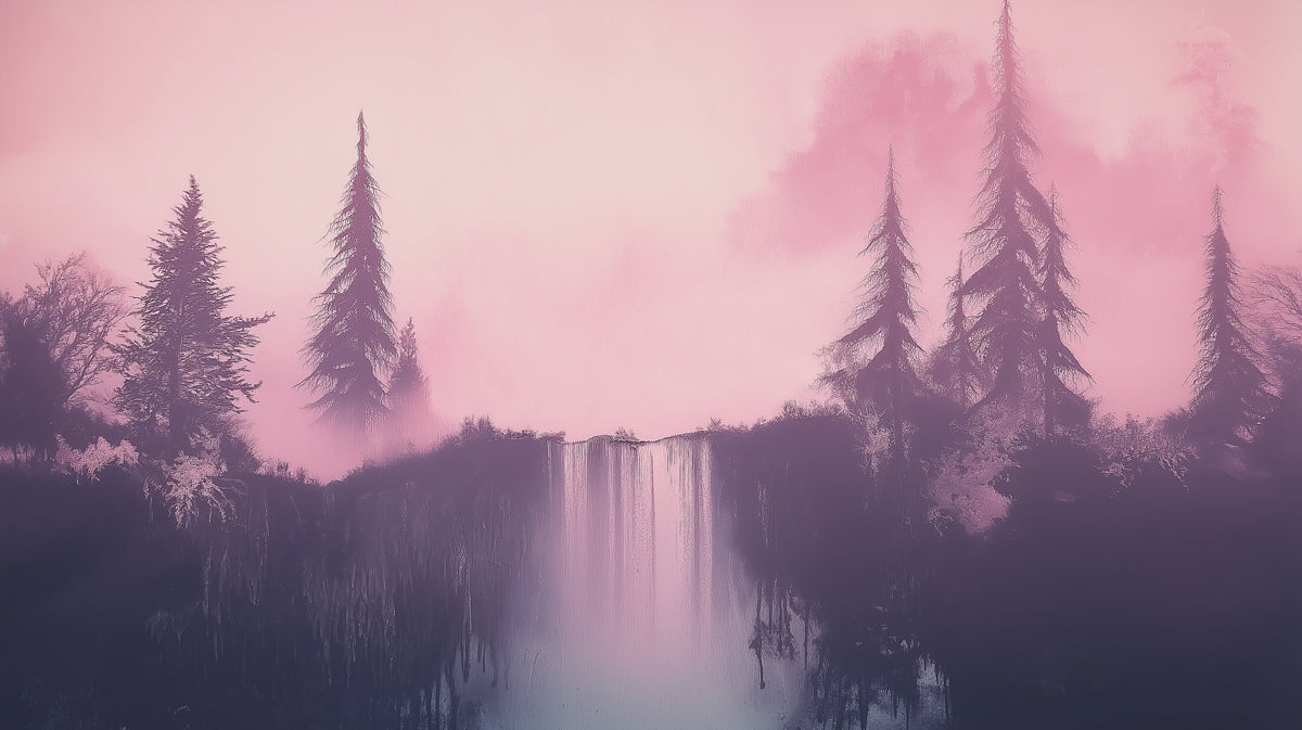 Lavender Mist Waterfall Mural - Dreamy Fantasy Landscape