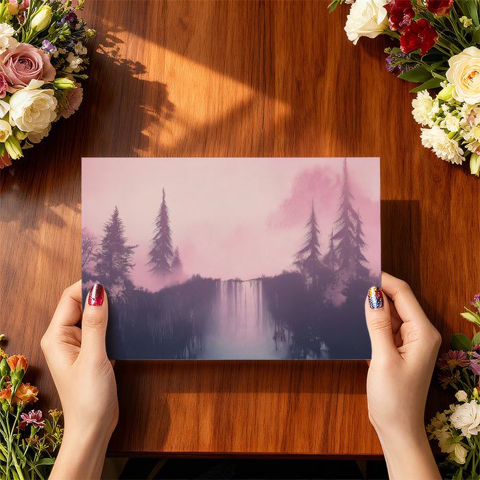 Lavender Mist Waterfall Mural - Dreamy Fantasy Landscape