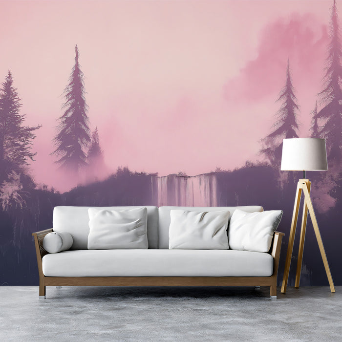 Lavender Mist Waterfall Mural - Dreamy Fantasy Landscape