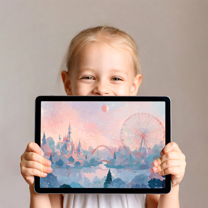 Celestial Fairground Lake Mural - Dreamy Pastel Galaxy Wall Decor