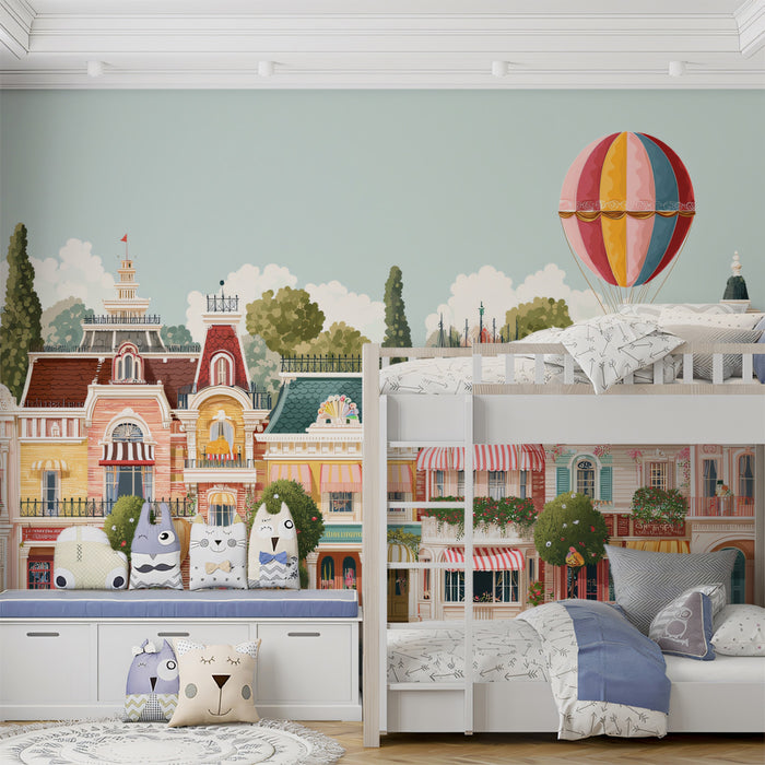 Whimsical Victorian Promenade Mural - Colorful Storybook Street Art