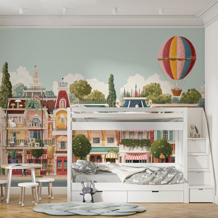 Whimsical Victorian Promenade Mural - Colorful Storybook Street Art