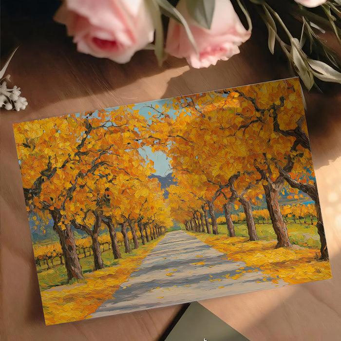 Golden Orchard Perspective Mural - Vibrant Impasto Autumn Art