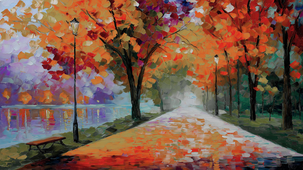 Midnight Autumn Park Mural - Romantic Vibrant Impressionist Art