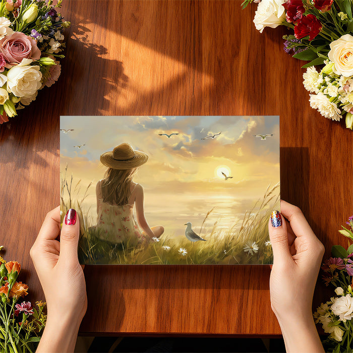 Golden Hour Shore Solitude Mural - Serene Coastal Dreamscape