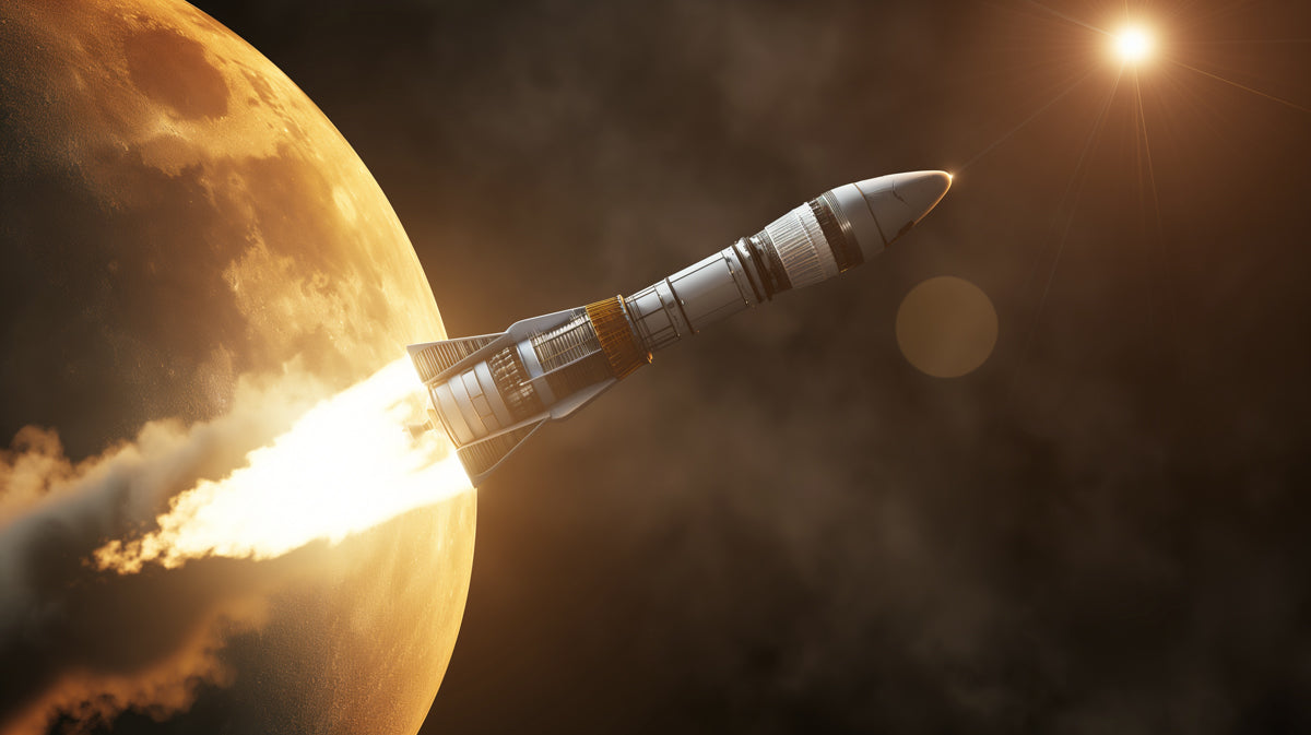 Interstellar Odyssey Rocket Launch Wall Mural | Cinematic Space Exploration & High-Tech Sci-Fi Feature Wall