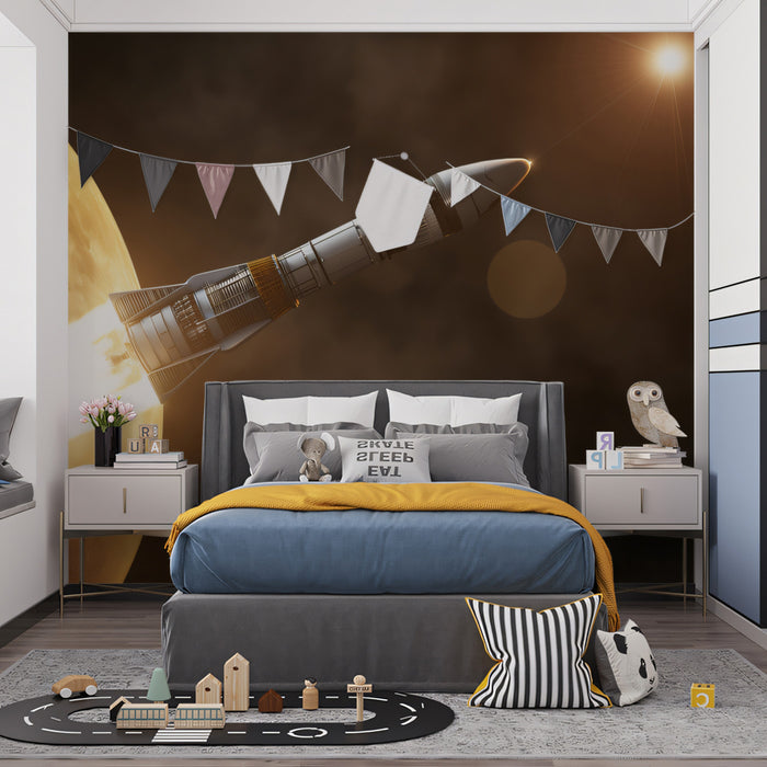 Interstellar Odyssey Rocket Launch Wall Mural | Cinematic Space Exploration & High-Tech Sci-Fi Feature Wall