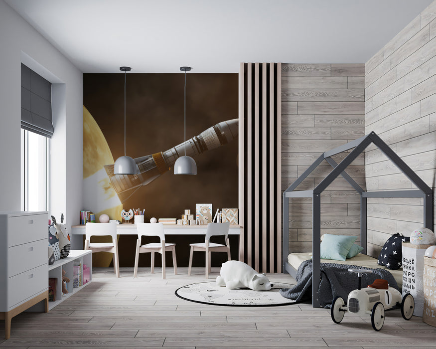 Interstellar Odyssey Rocket Launch Wall Mural | Cinematic Space Exploration & High-Tech Sci-Fi Feature Wall