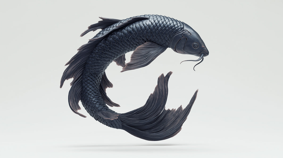 Sculptural Ink Koi Minimalism Wall Mural | Elegant Zen Fluidity & High-End Ceramic Aesthetic Art