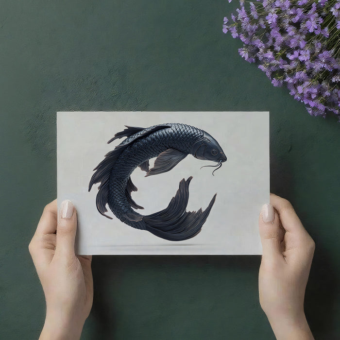 Sculptural Ink Koi Minimalism Wall Mural | Elegant Zen Fluidity & High-End Ceramic Aesthetic Art