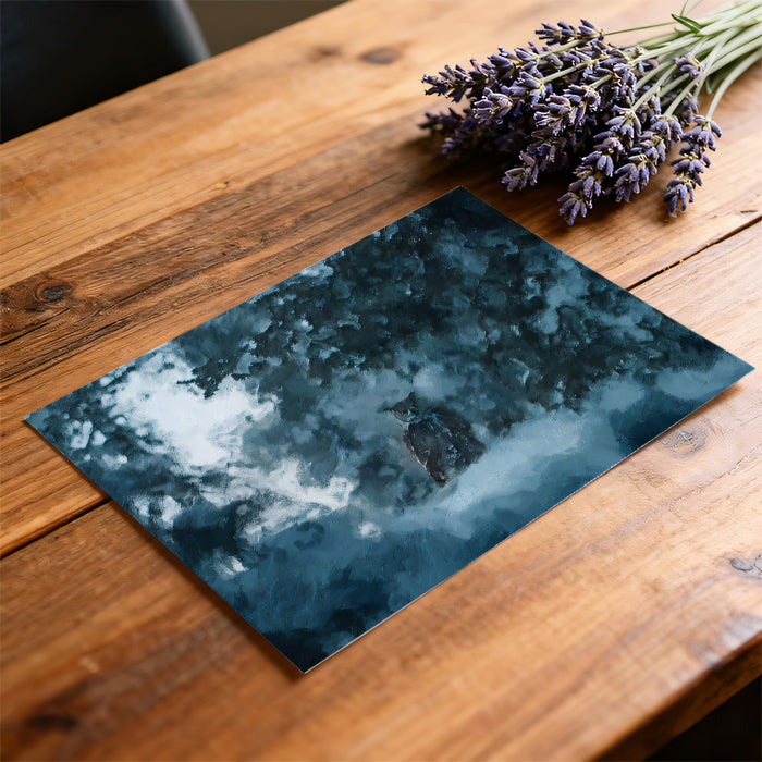 Nocturnal Guardian Snowy Owl Wall Mural | Abstract Winter Forest Mystery & Deep Blue Mood Art