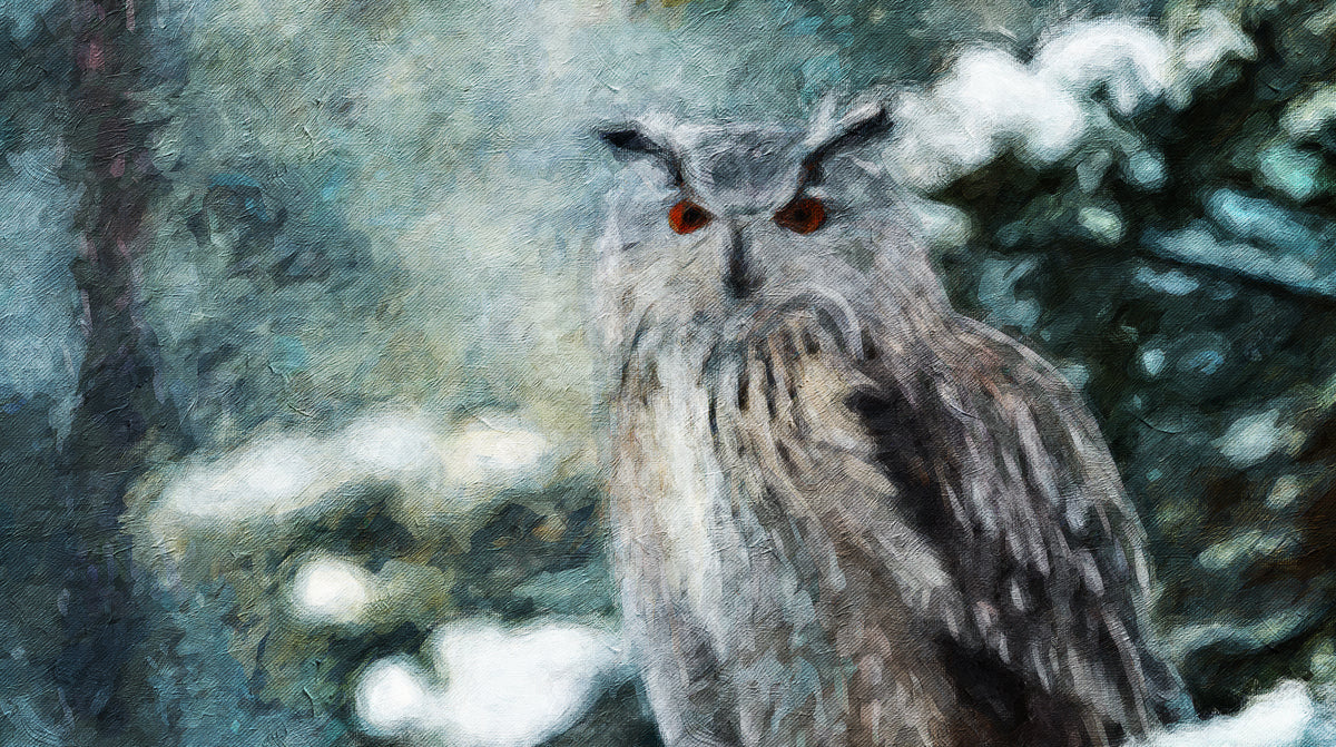 Majestic Arctic Owl Oil Painting Wall Mural | Impressionist Wildlife Portrait & Textured Winter Solitude Art