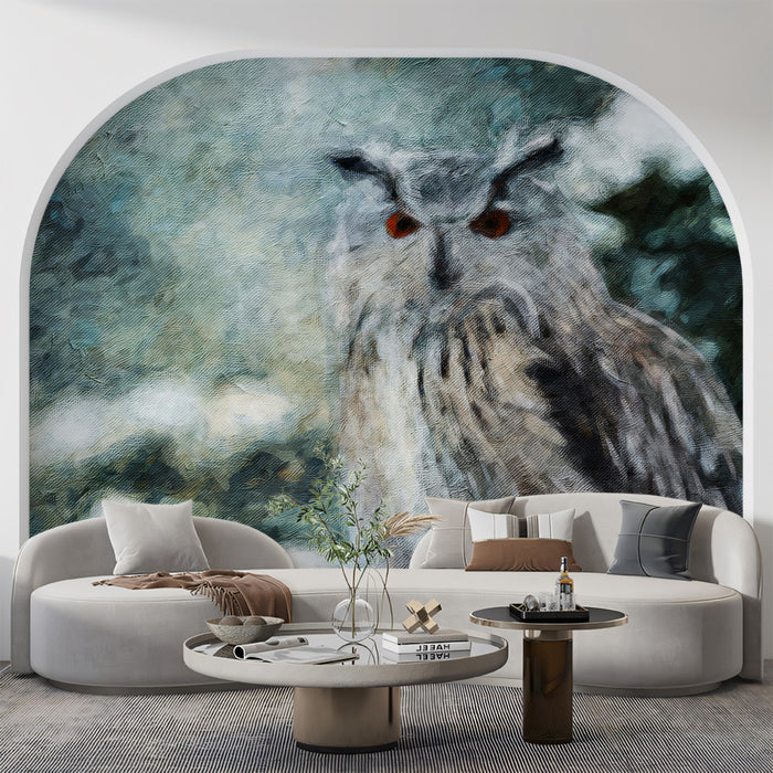 Majestic Arctic Owl Oil Painting Wall Mural | Impressionist Wildlife Portrait & Textured Winter Solitude Art