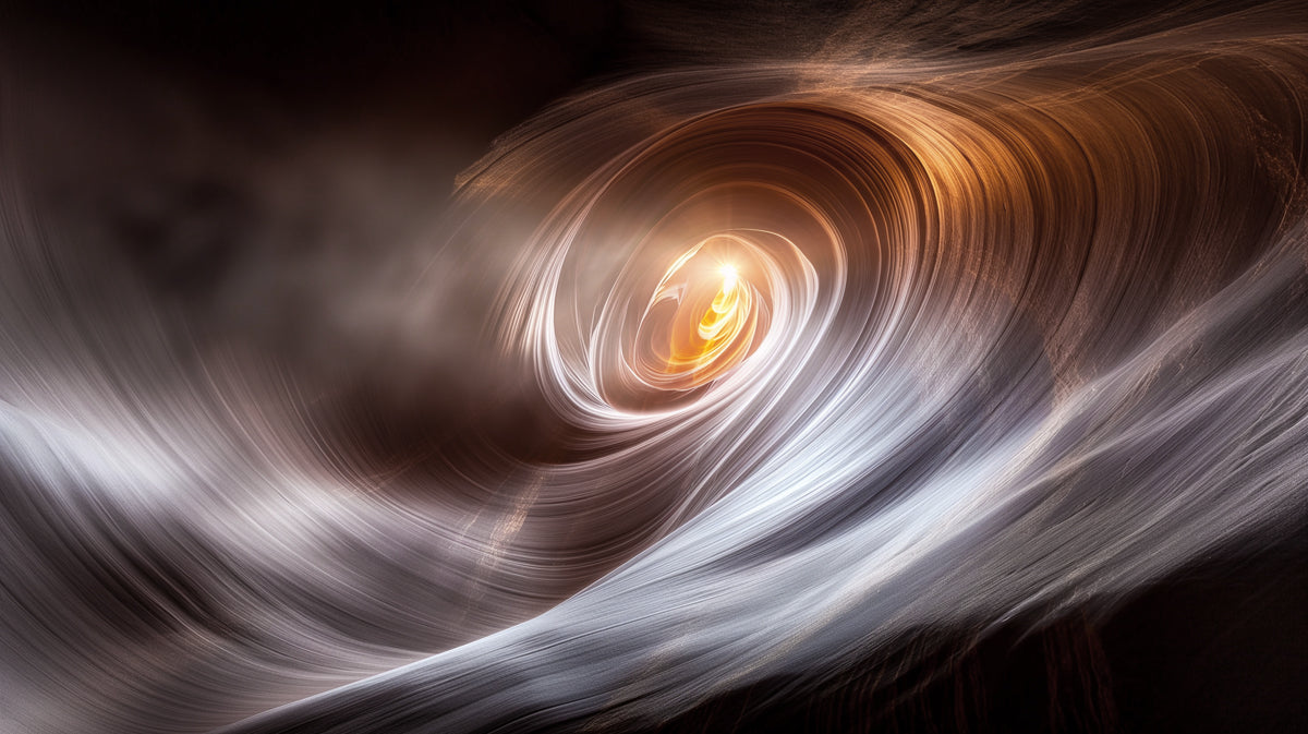 Galactic Light Vortex Wall Mural | Abstract Celestial Fluid Art & Amber Nebula Feature Wall