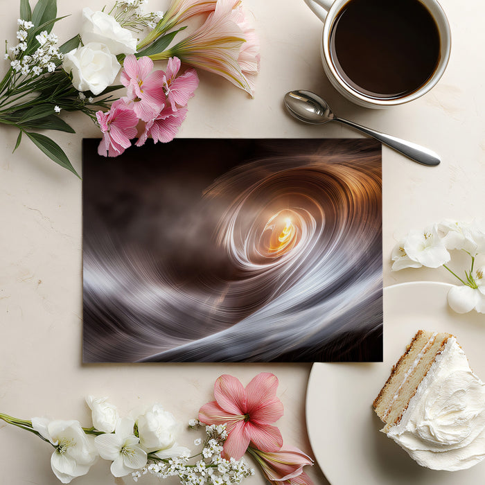 Galactic Light Vortex Wall Mural | Abstract Celestial Fluid Art & Amber Nebula Feature Wall