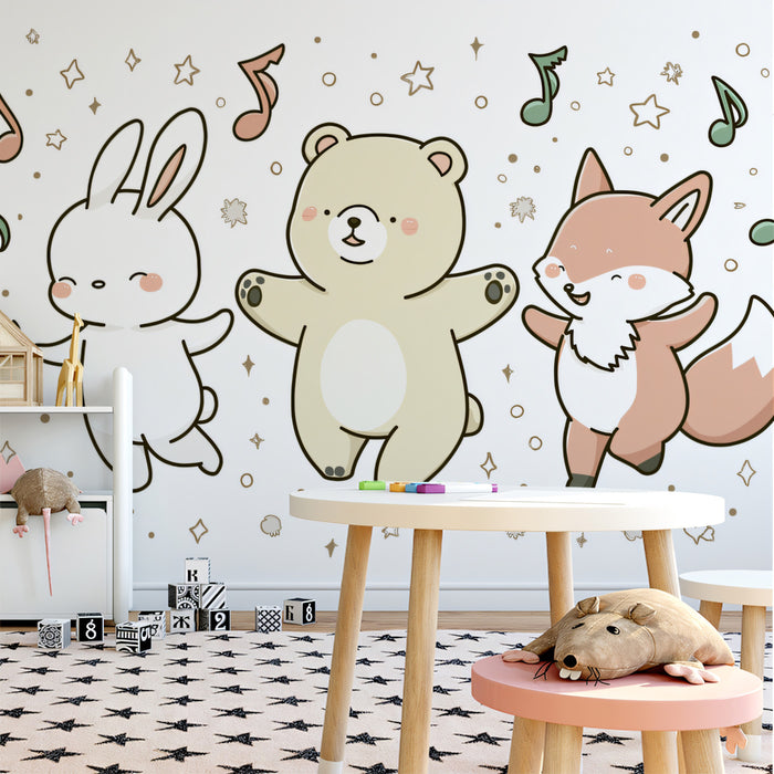 Enchanted Forest Concert Nursery Wall Mural | Whimsical Animal Friends & Pastel Musical Dreamscape