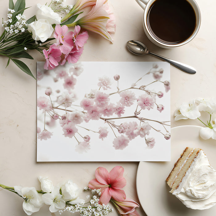 Ethereal Pink Blossom Macro Wall Mural | Delicate Floral Serenity & Contemporary Airy Luxury Decor