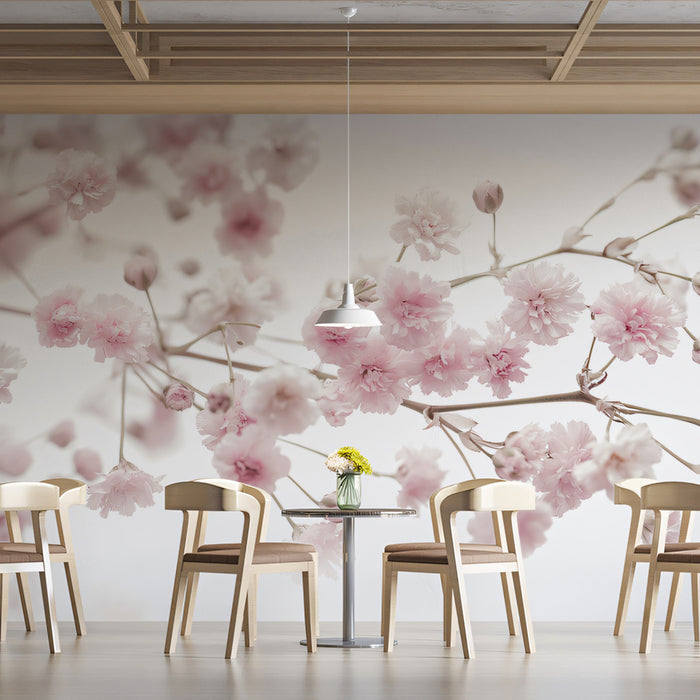 Ethereal Pink Blossom Macro Wall Mural | Delicate Floral Serenity & Contemporary Airy Luxury Decor