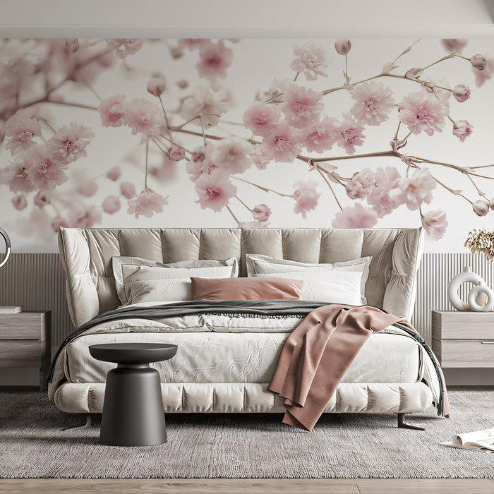 Ethereal Pink Blossom Macro Wall Mural | Delicate Floral Serenity & Contemporary Airy Luxury Decor