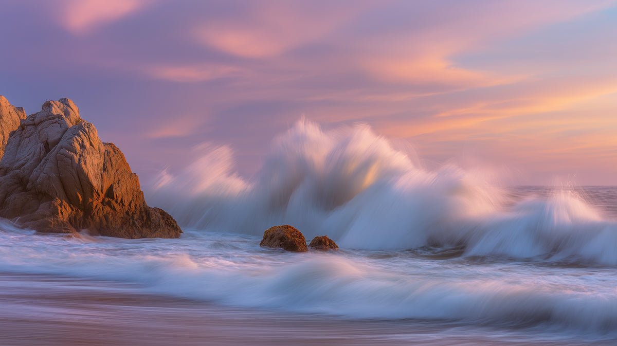 Ethereal Ocean Swell Wall Mural | Dramatic Sunset Wave & Serene Coastal Long-Exposure Art