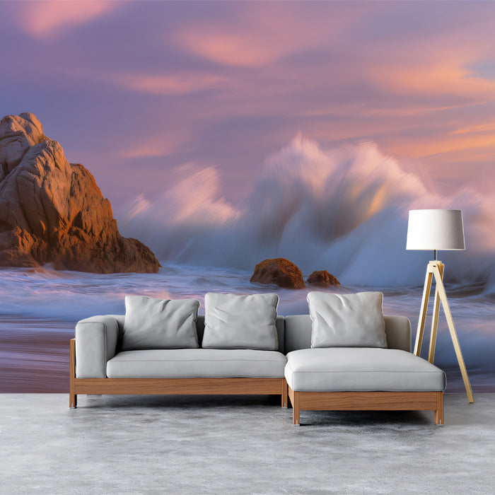 Ethereal Ocean Swell Wall Mural | Dramatic Sunset Wave & Serene Coastal Long-Exposure Art