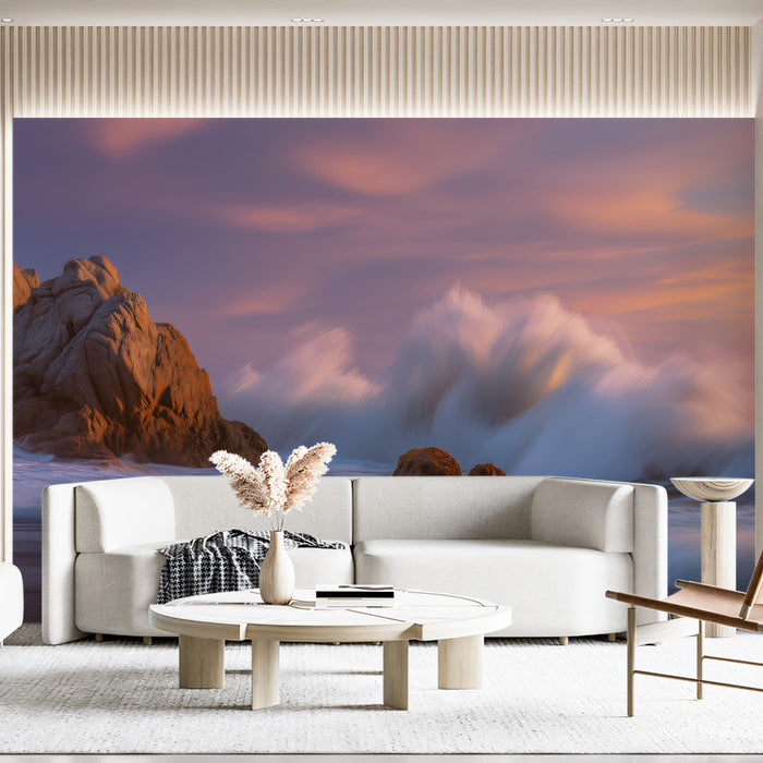 Ethereal Ocean Swell Wall Mural | Dramatic Sunset Wave & Serene Coastal Long-Exposure Art