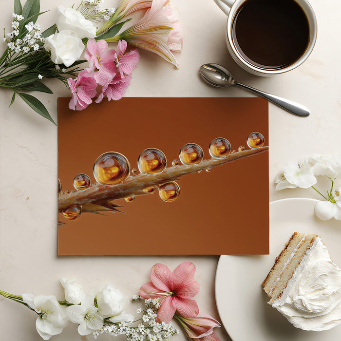 Golden Dewdrop Macro Wall Mural | Exquisite Nature Detail & Amber Radiance Contemporary Art