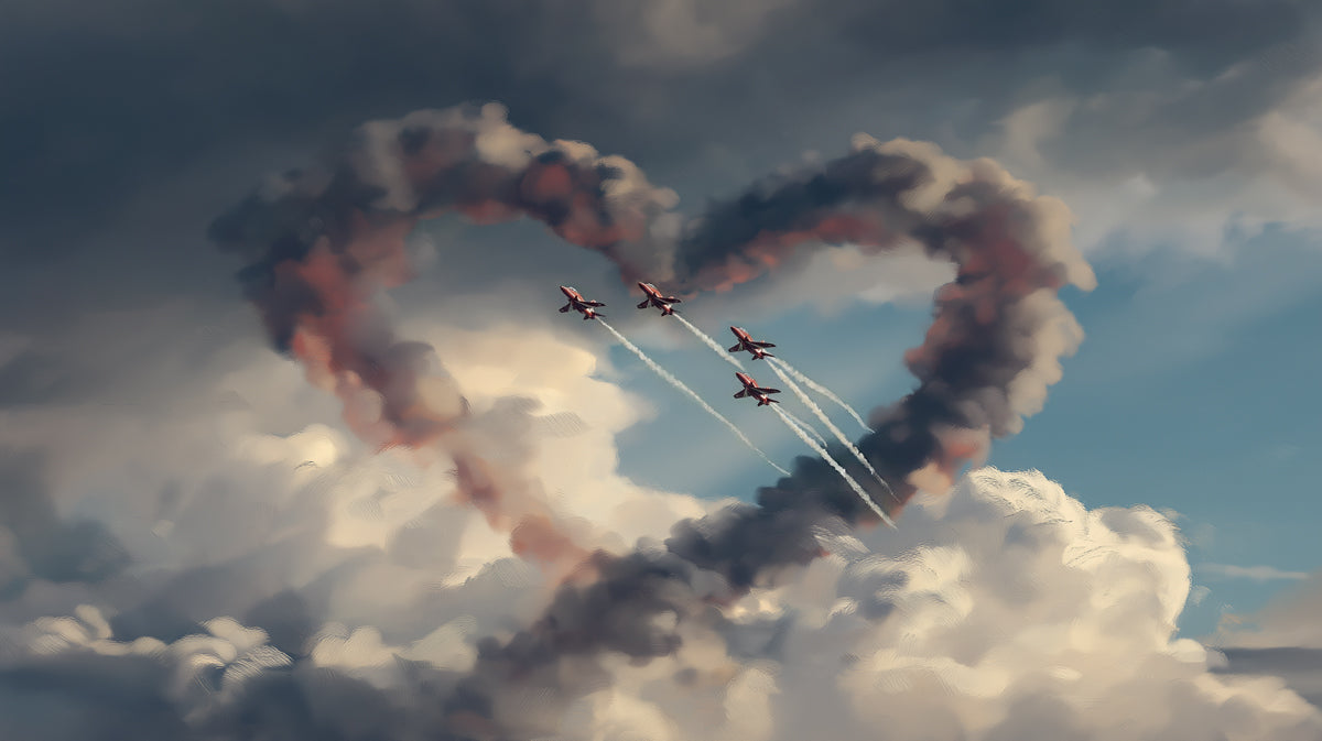 Aerial Heart Formation Wall Mural | Romantic Sky Adventure & Cinematic Jet Trail Art