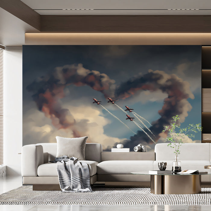 Aerial Heart Formation Wall Mural | Romantic Sky Adventure & Cinematic Jet Trail Art