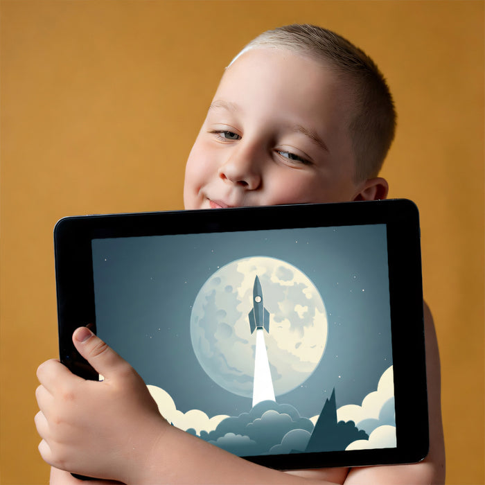 Minimalist Lunar Ascent Wall Mural | Clean Vector Space Exploration & Retro-Futuristic Nursery Art