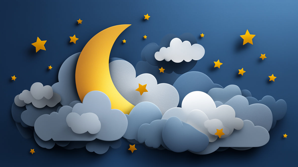 Paper-Cut Crescent Moon & Stars Wall Mural | 3D Layered Dreamscape & Serene Blue Night Nursery Art