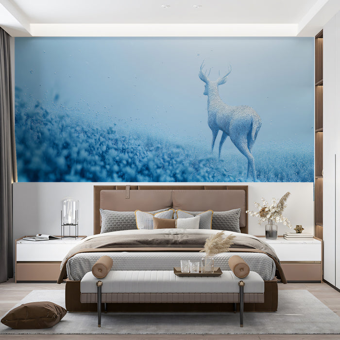 Digital Wireframe Deer Forest Wall Mural | Futuristic Nature Landscape & High-Tech 3D Wildlife Art