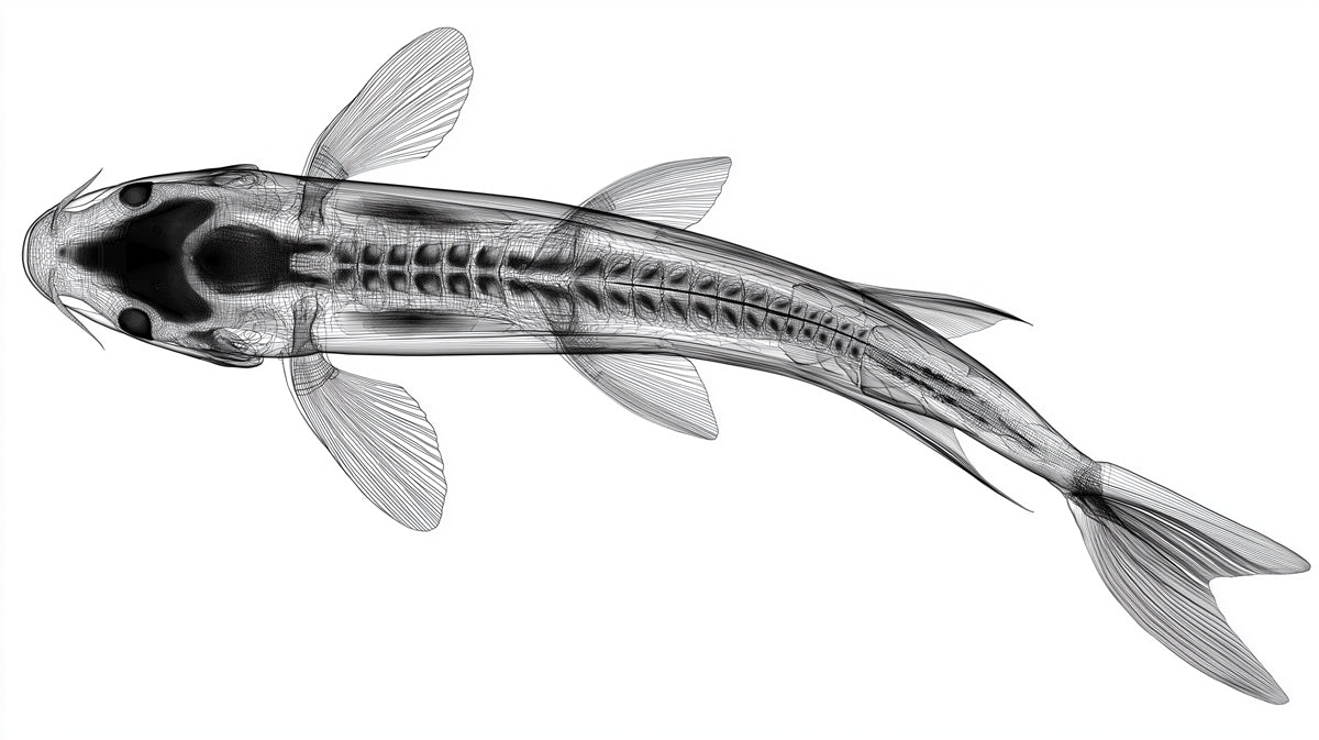 Scientific X-Ray Koi Anatomy Wall Mural | Modern Industrial Minimalism & Unique Biological Art
