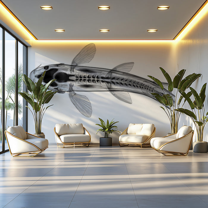 Scientific X-Ray Koi Anatomy Wall Mural | Modern Industrial Minimalism & Unique Biological Art