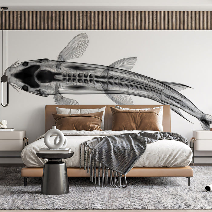 Scientific X-Ray Koi Anatomy Wall Mural | Modern Industrial Minimalism & Unique Biological Art