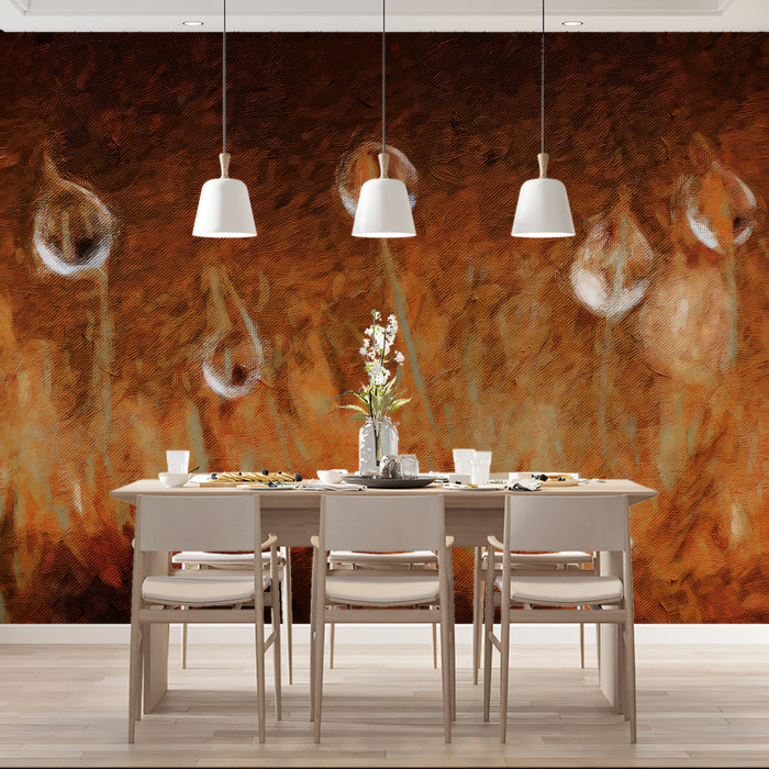 Warm Earthy Moss & Spores Wall Mural | Impressionist Nature Texture & Golden Amber Botanical Art