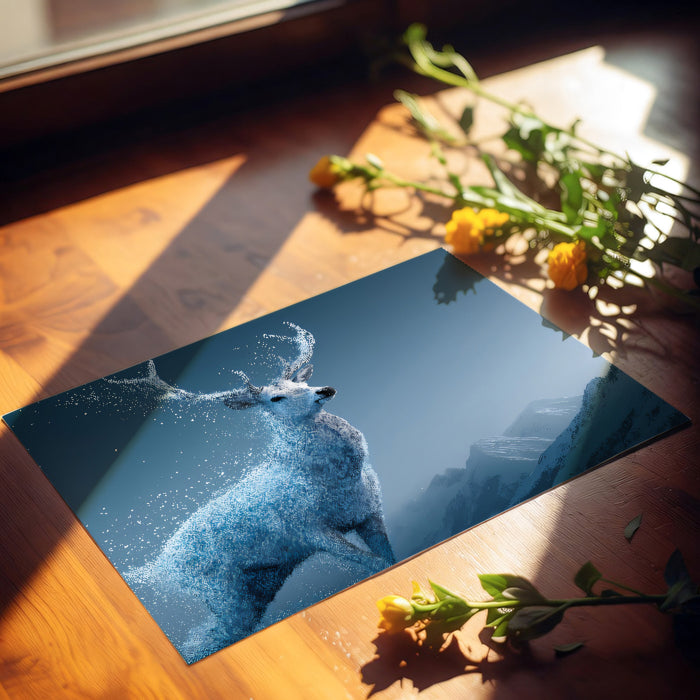 Glacial Spirit White Deer Wall Mural | Surreal Arctic Wildlife & Snow-Capped Mountain Vista