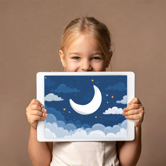 Dreamy Pastel Moonlit Clouds Wall Mural | Whimsical Hand-Painted Night Sky Nursery Art