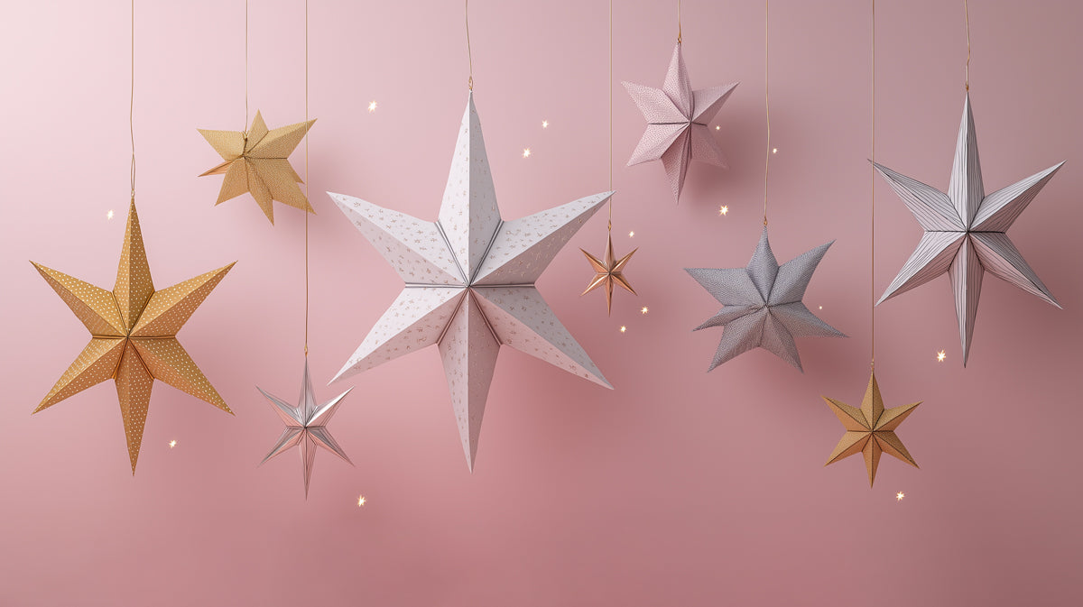 Hanging 3D Paper Star Wall Mural | Minimalist Pink Geometric Decor & Creative Studio Backdrop