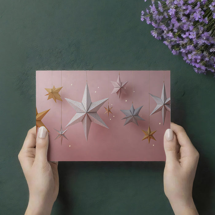Hanging 3D Paper Star Wall Mural | Minimalist Pink Geometric Decor & Creative Studio Backdrop