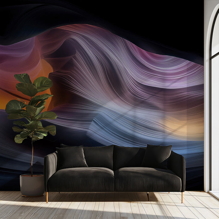 Galactic Antelope Canyon Swirl Wall Mural | Abstract Sandstone Flow & Moody Purple Glow Feature Wall