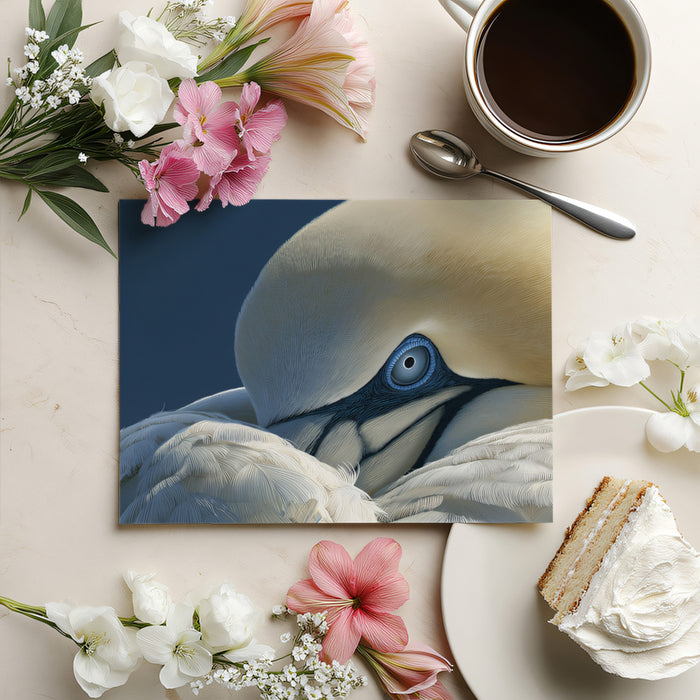 Elegant Gannet Portrait Wall Mural | Exquisite Wildlife Close-Up & Serene Blue Minimalist Decor
