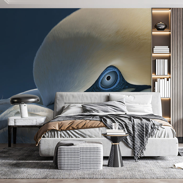 Elegant Gannet Portrait Wall Mural | Exquisite Wildlife Close-Up & Serene Blue Minimalist Decor