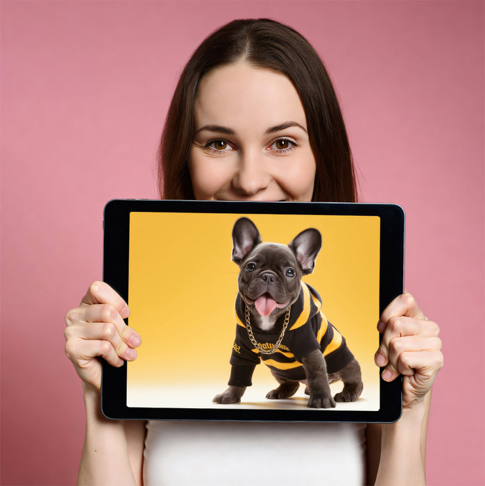 Hypebeast Frenchie Portrait Wall Mural | Urban Cool Dog & Vibrant Yellow Streetwear Decor
