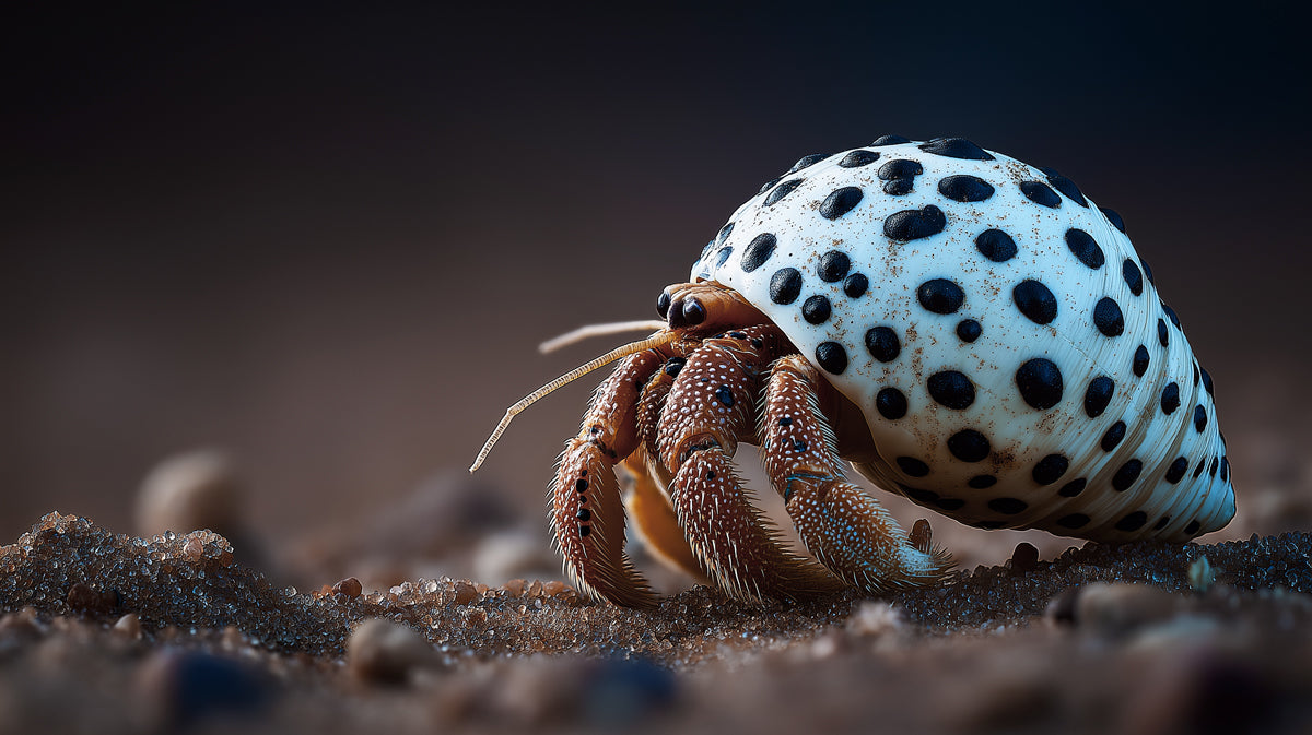Dalmation Snail Shell Hermit Crab Wall Mural | Surreal Macro Marine Life & Intricate Nature Pattern Decor