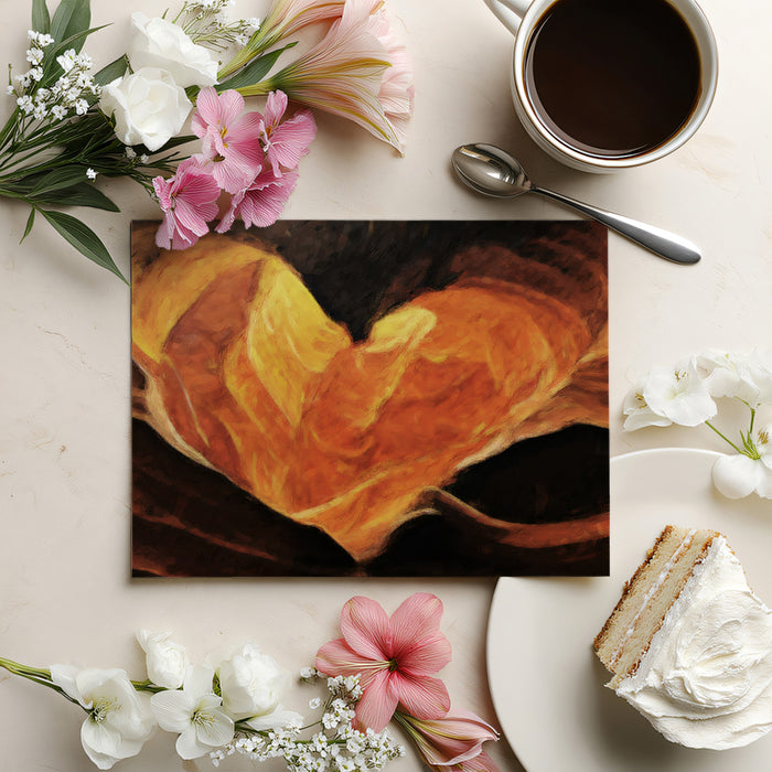 Abstract Golden Heart Impressionist Wall Mural | Warm Amber Tones & Romantic Textured Feature Wall