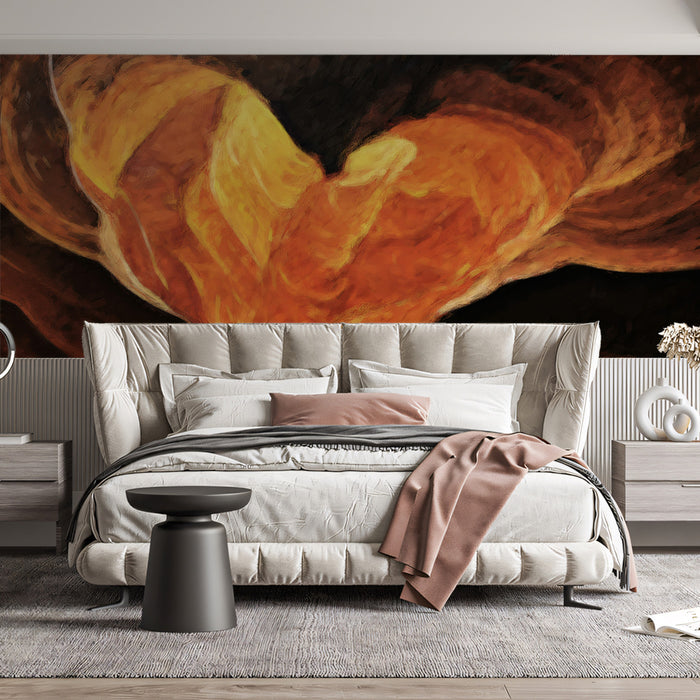 Abstract Golden Heart Impressionist Wall Mural | Warm Amber Tones & Romantic Textured Feature Wall