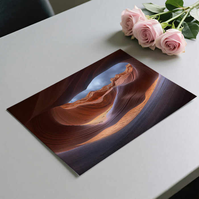 Antelope Canyon Sky View Wall Mural | Abstract Sandstone Curves & Moody Stormy Sky Art