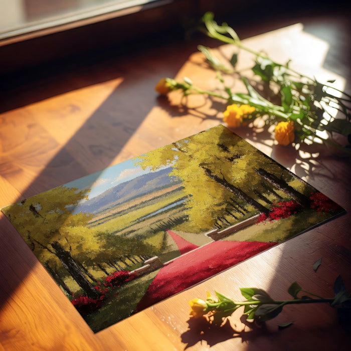 Red Carpet Vineyard Path Wall Mural | Impressionist Landscape & Vibrant Autumn Garden Scene